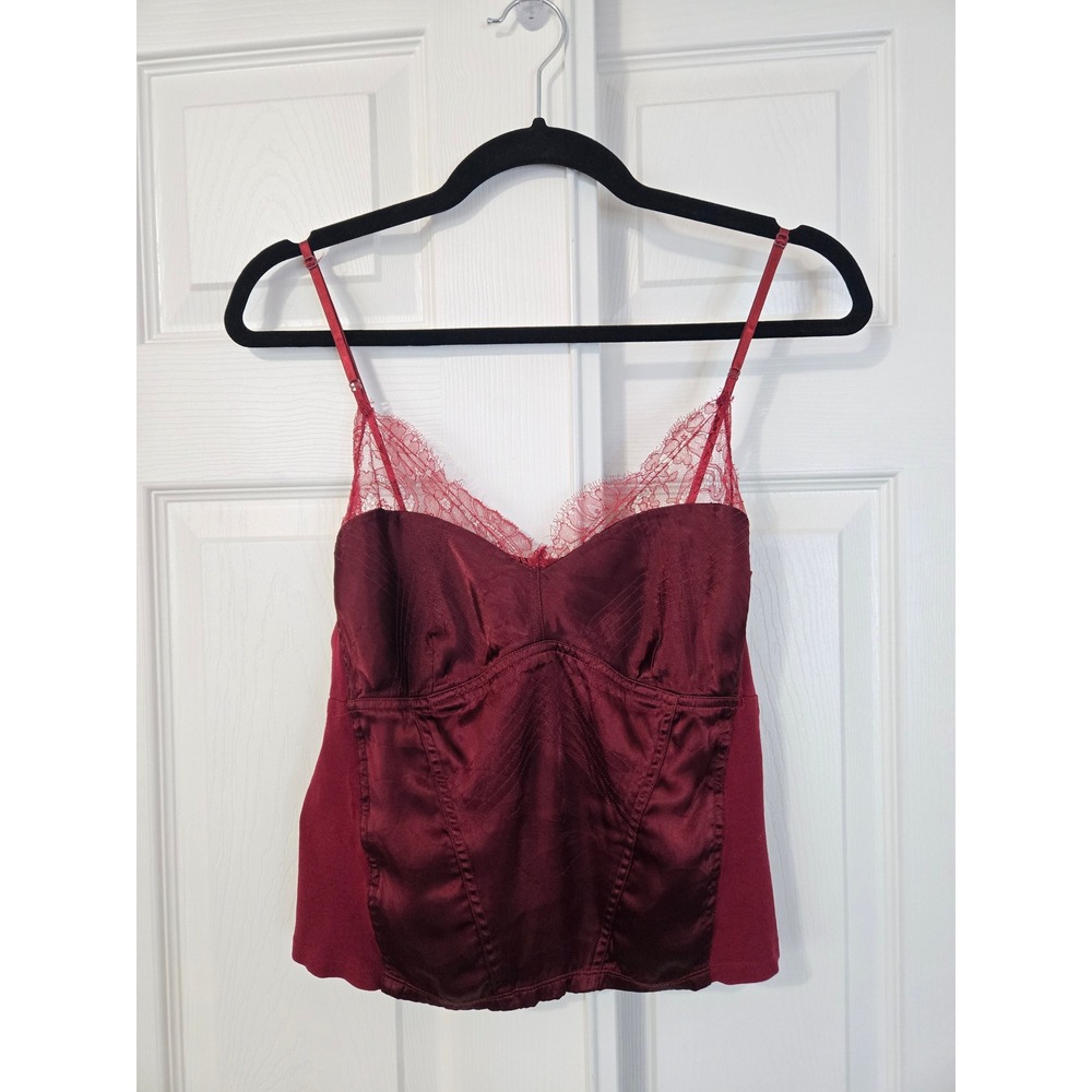DKNY Burgundy Silk Blend Lace Trim Corset Camisole Top Red Size 12